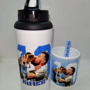 BOTELLA MAS TAZA MAS CUCHARA DISEÑO MESSI